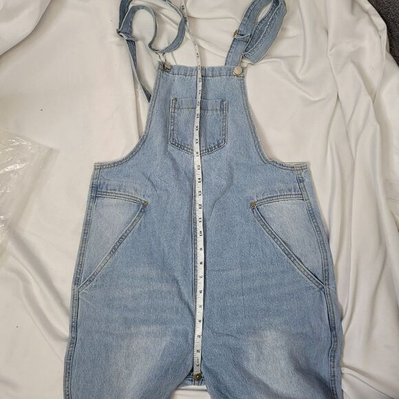 NEW Cider cropped light wash wide leg overalls jeans M - Picture 8 of 10